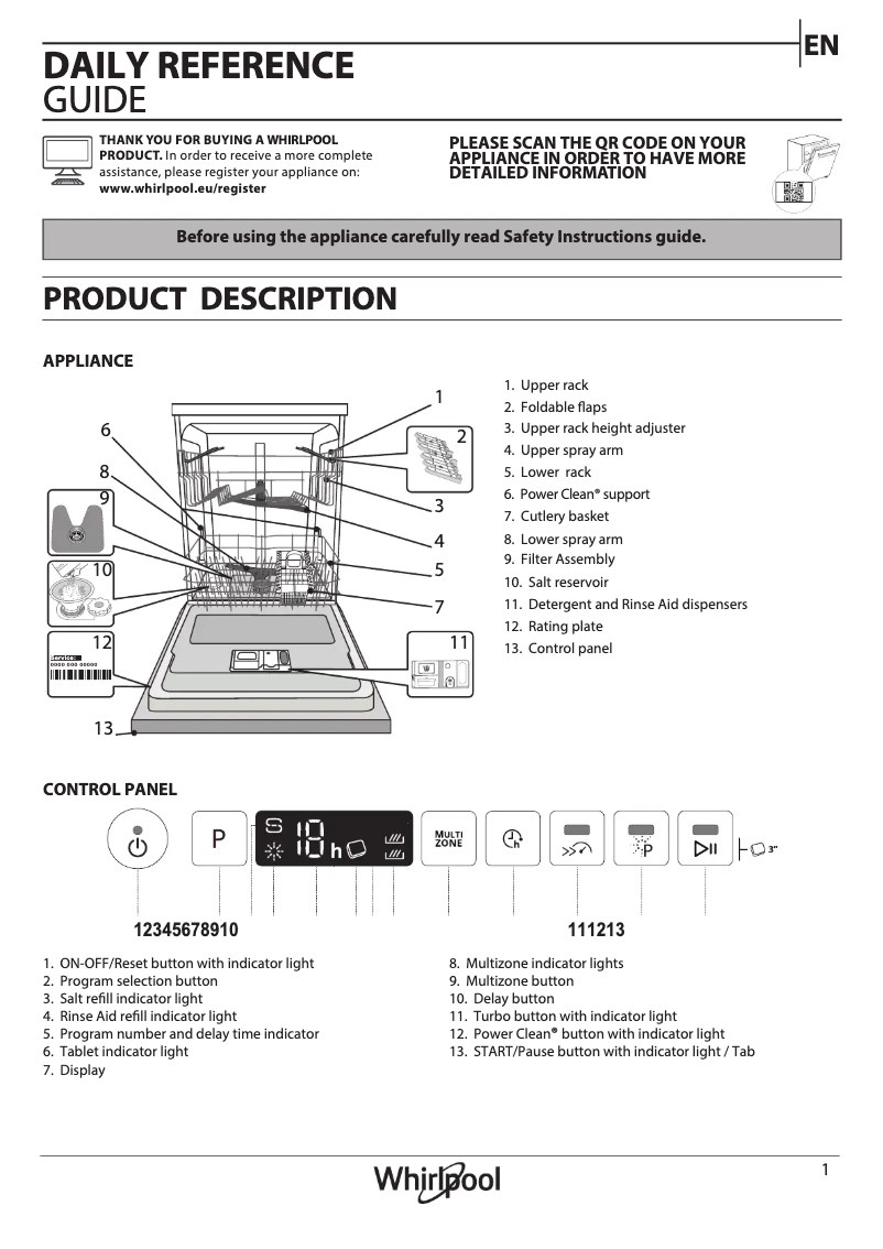 Page 1 de la notice Instructions de sécurité Whirlpool WIO 3T133 PE 6.5