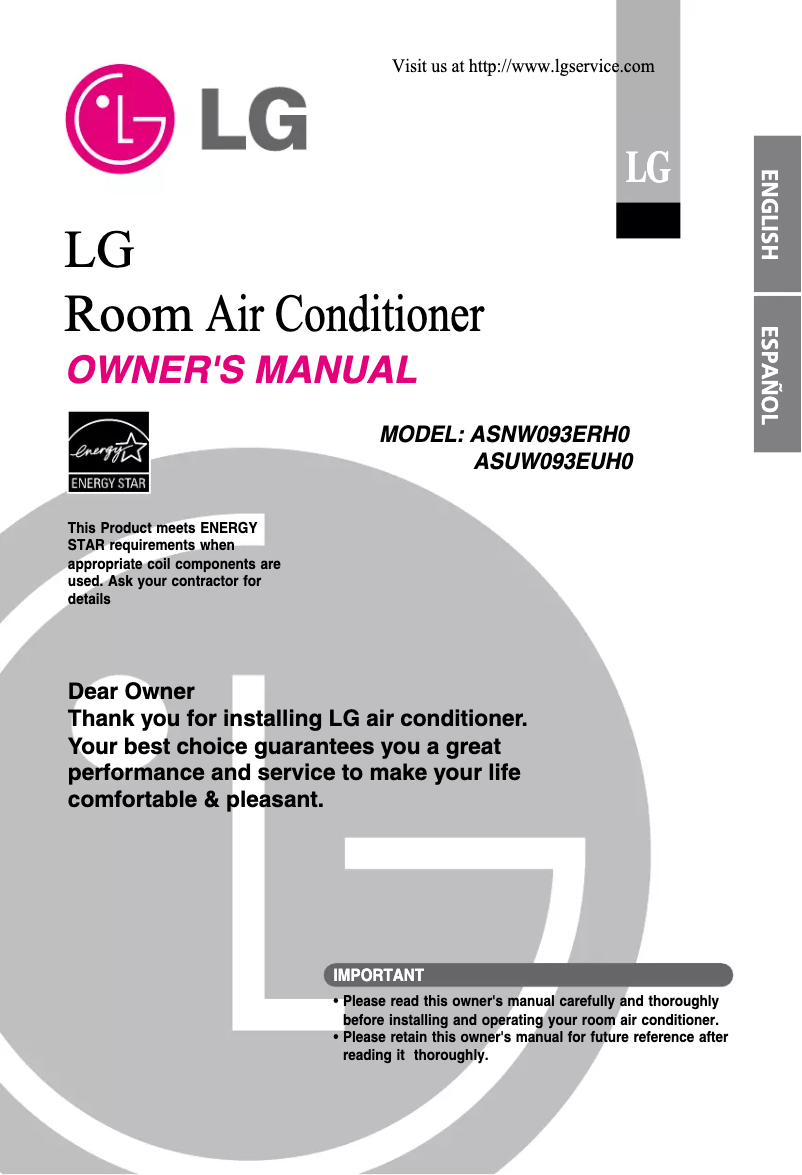 Page n°1 - Manuel utilisateur LG ASUW093EUH0