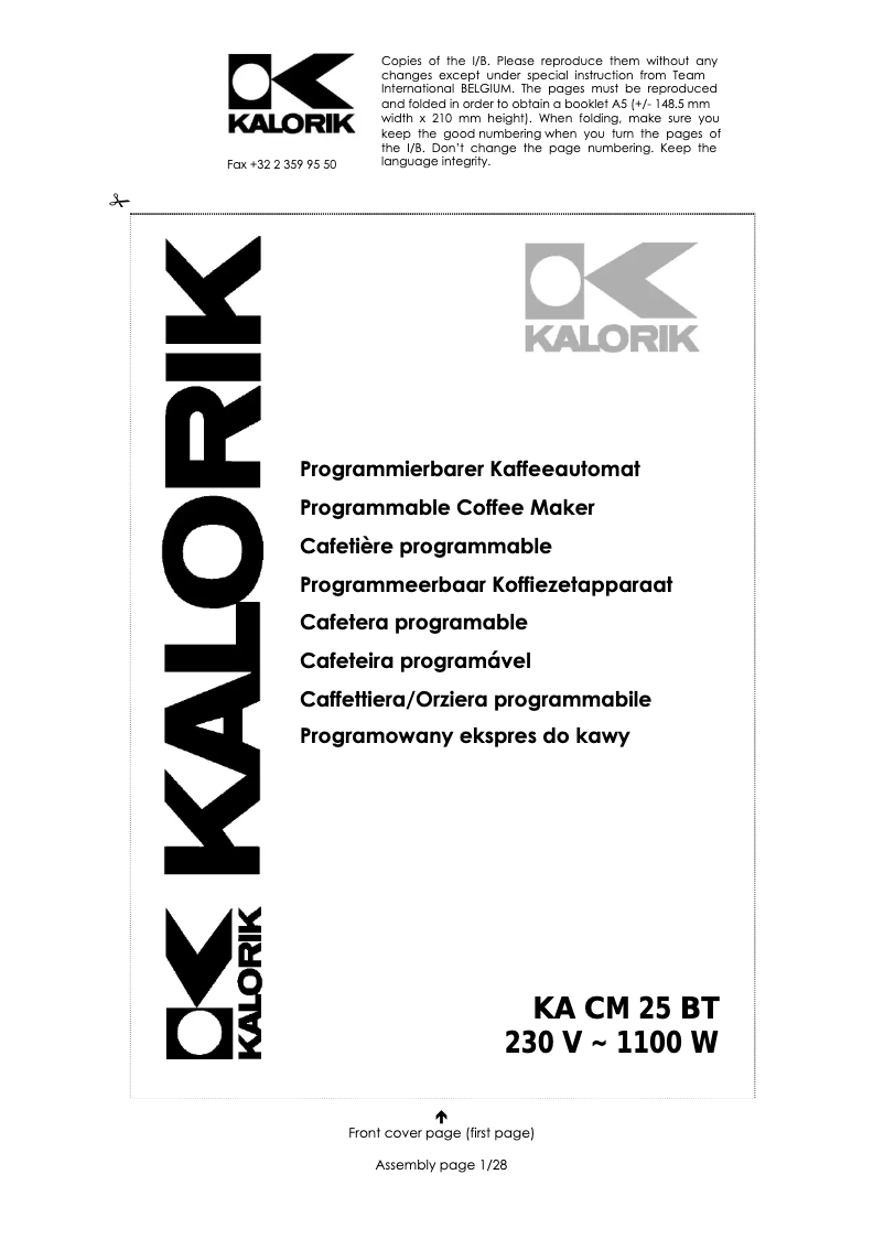 Page n°1 - Manuel utilisateur Kalorik KA CM 25 BT