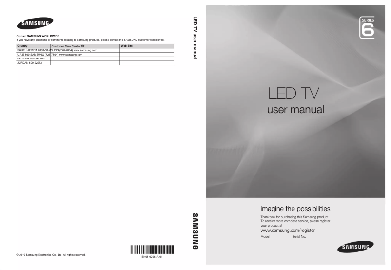 Page 1 de la notice Manuel utilisateur Samsung UA55C6200UW