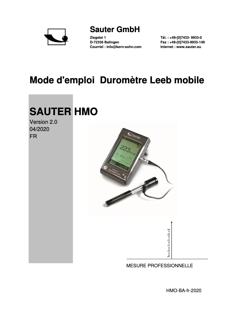 Page 1 de la notice Manuel utilisateur Kern HMO