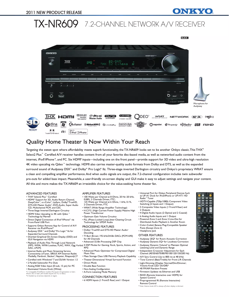 Page n°1 - Fiche technique Onkyo TX-NR809