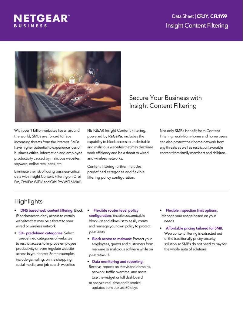 Image de la première page du manuel de l'appareil Insight Content Filtering