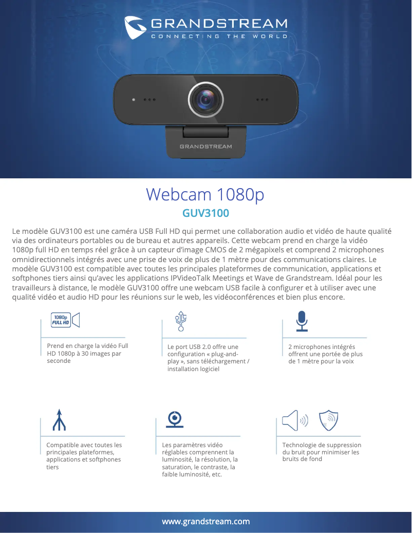 Page 1 de la notice Fiche technique Grandstream GUV3100