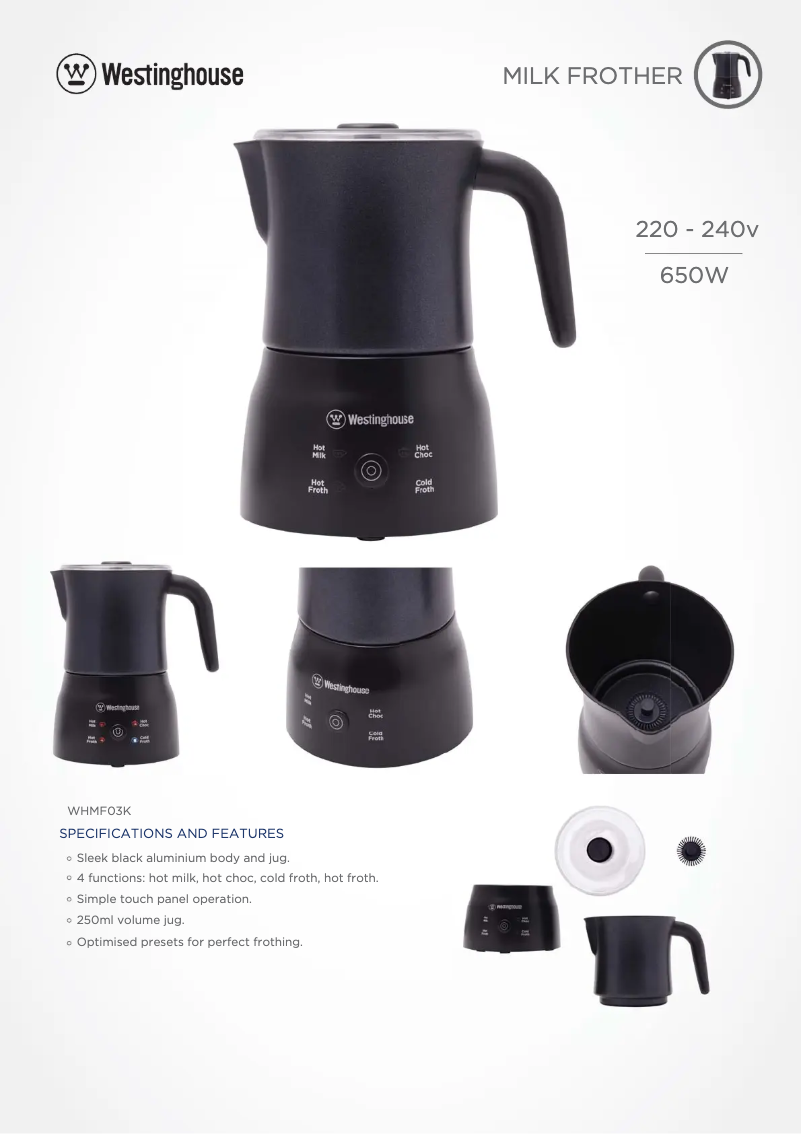 Page 1 de la notice Fiche technique Westinghouse WHMF03K