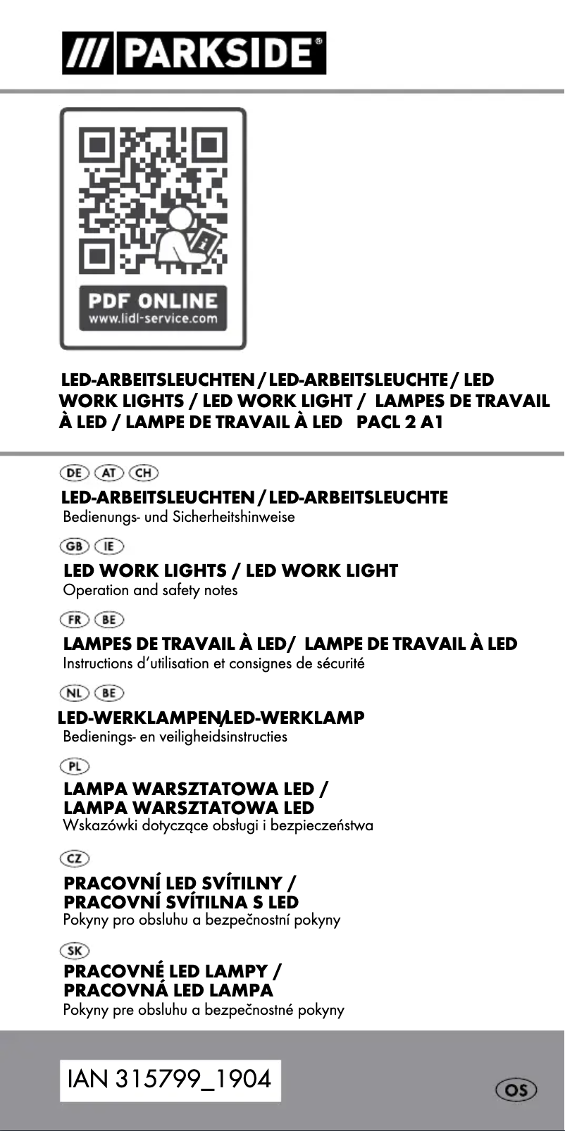 Page 1 de la notice Manuel utilisateur Parkside PACL 2 A1