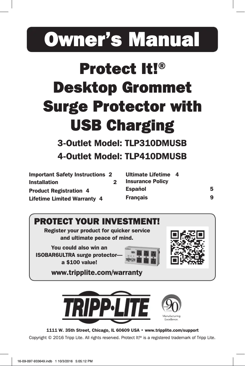 Page 1 de la notice Manuel utilisateur Tripp Lite Protect It! TLP310DMUSB