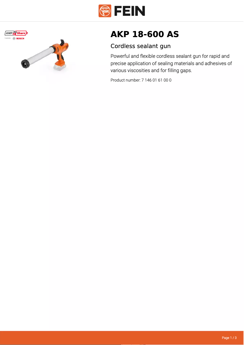 Page n°1 - Fiche technique Fein AKP 18-600 AS