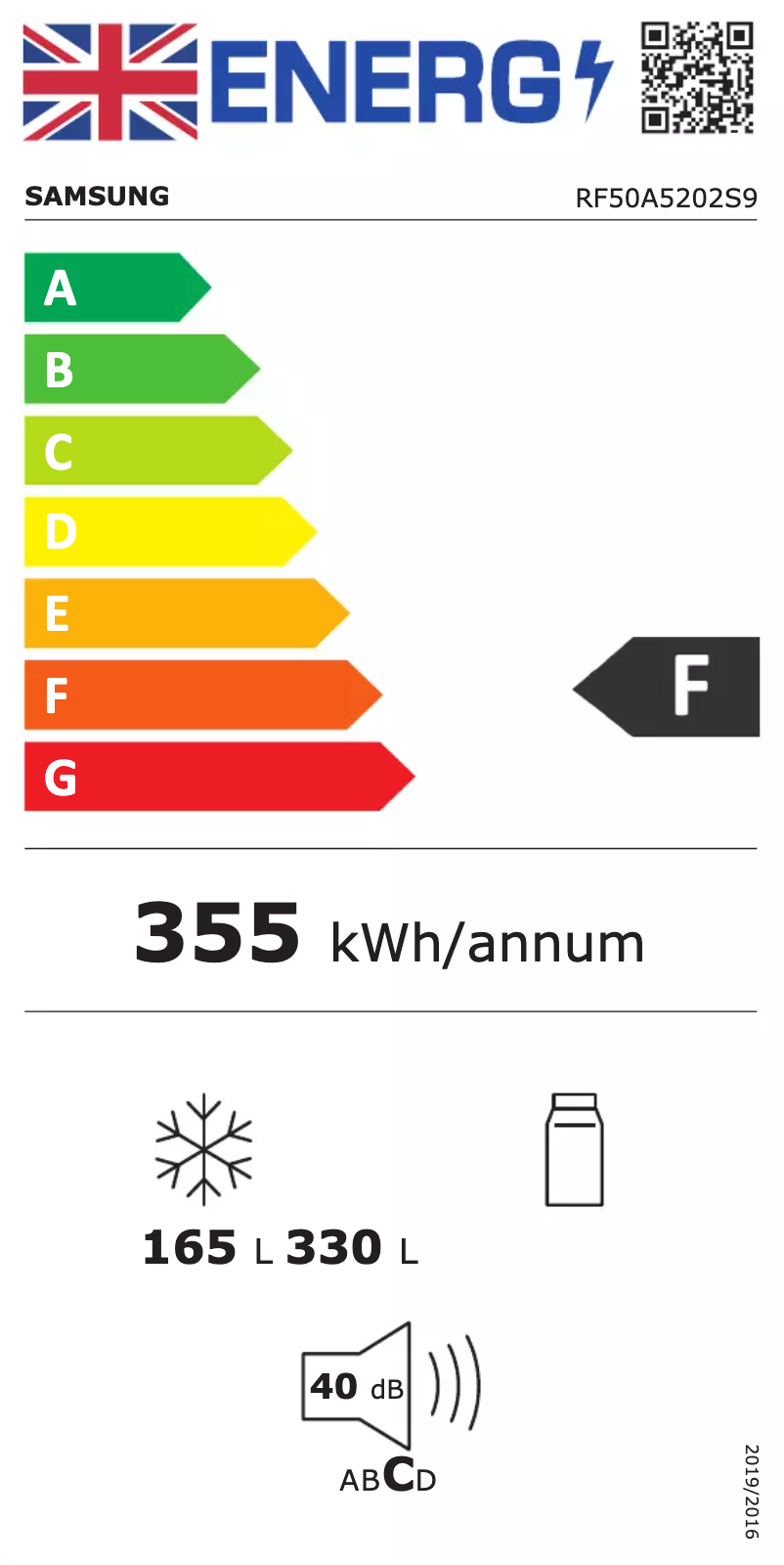 Page 1 de la notice Label énergétique Samsung RF50A5202S9