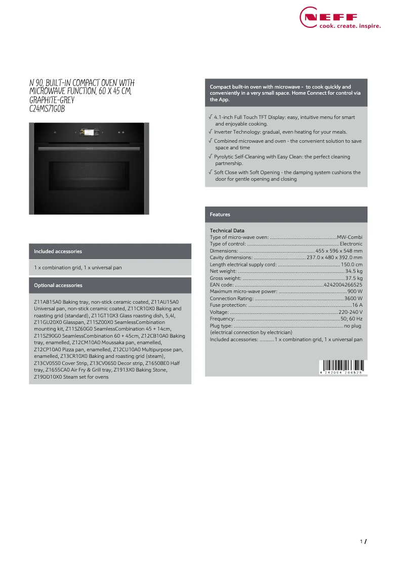 Page 1 de la notice Fiche technique Neff C24MS71G0B