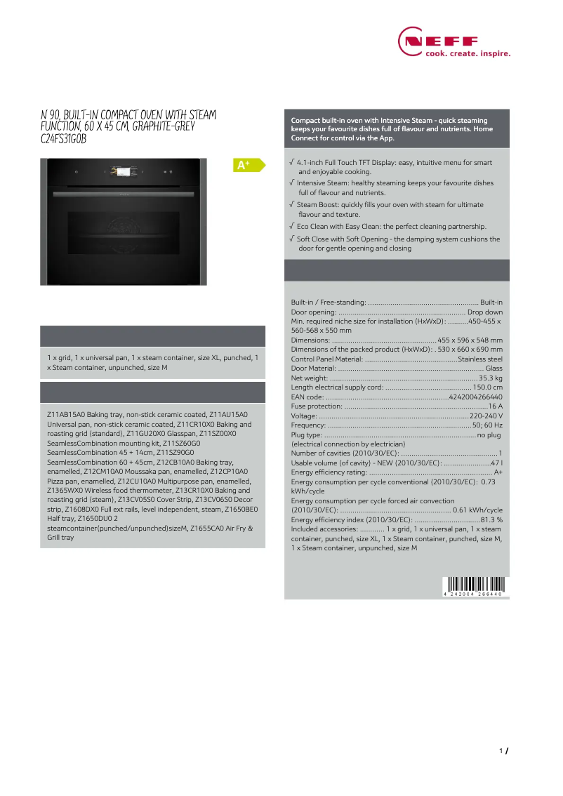 Page 1 de la notice Fiche technique Neff C24FS31G0B