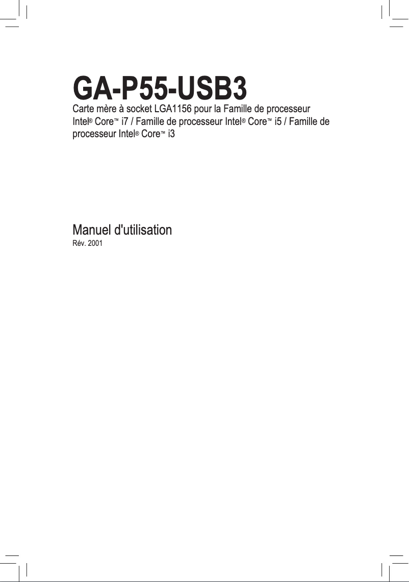 Page 1 de la notice Manuel utilisateur Gigabyte GA-P55-USB3
