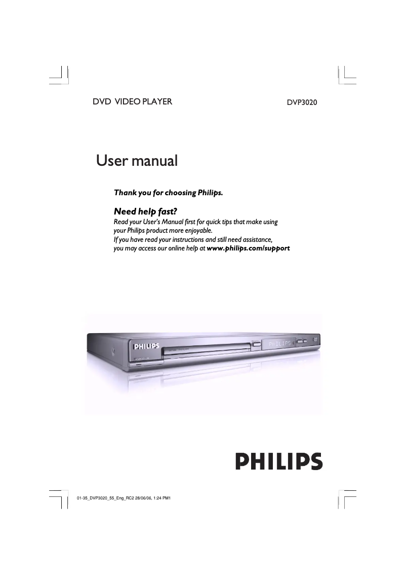 Page n°1 - Manuel utilisateur Philips DVP3020K