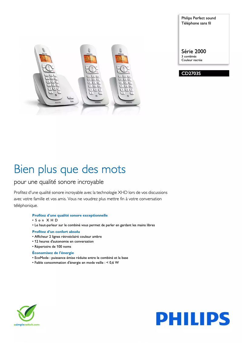 Página 1 del manual Ficha técnica Philips Perfect sound CD2703S