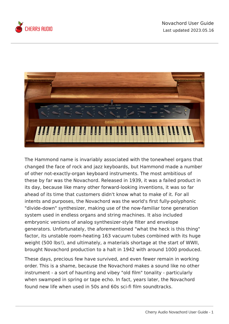 Page n°1 - Manuel utilisateur Cherry Audio Novachord
