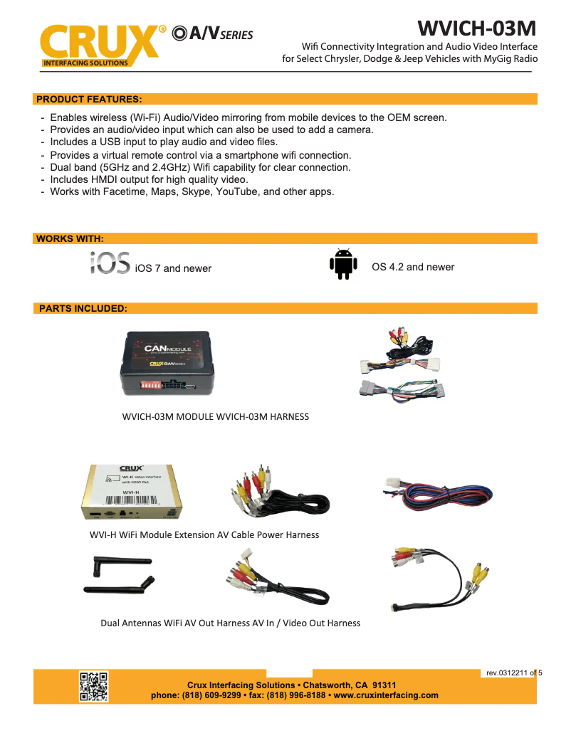 Page 1 de la notice Manuel utilisateur CRUX WVICH-03M