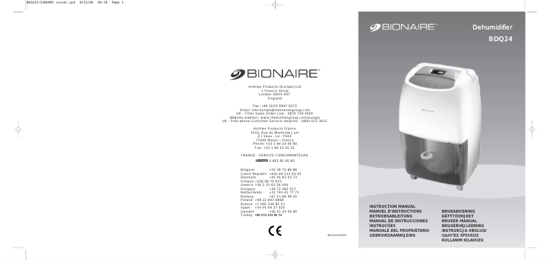 Page n°1 - Manuel utilisateur Bionaire BDQ24