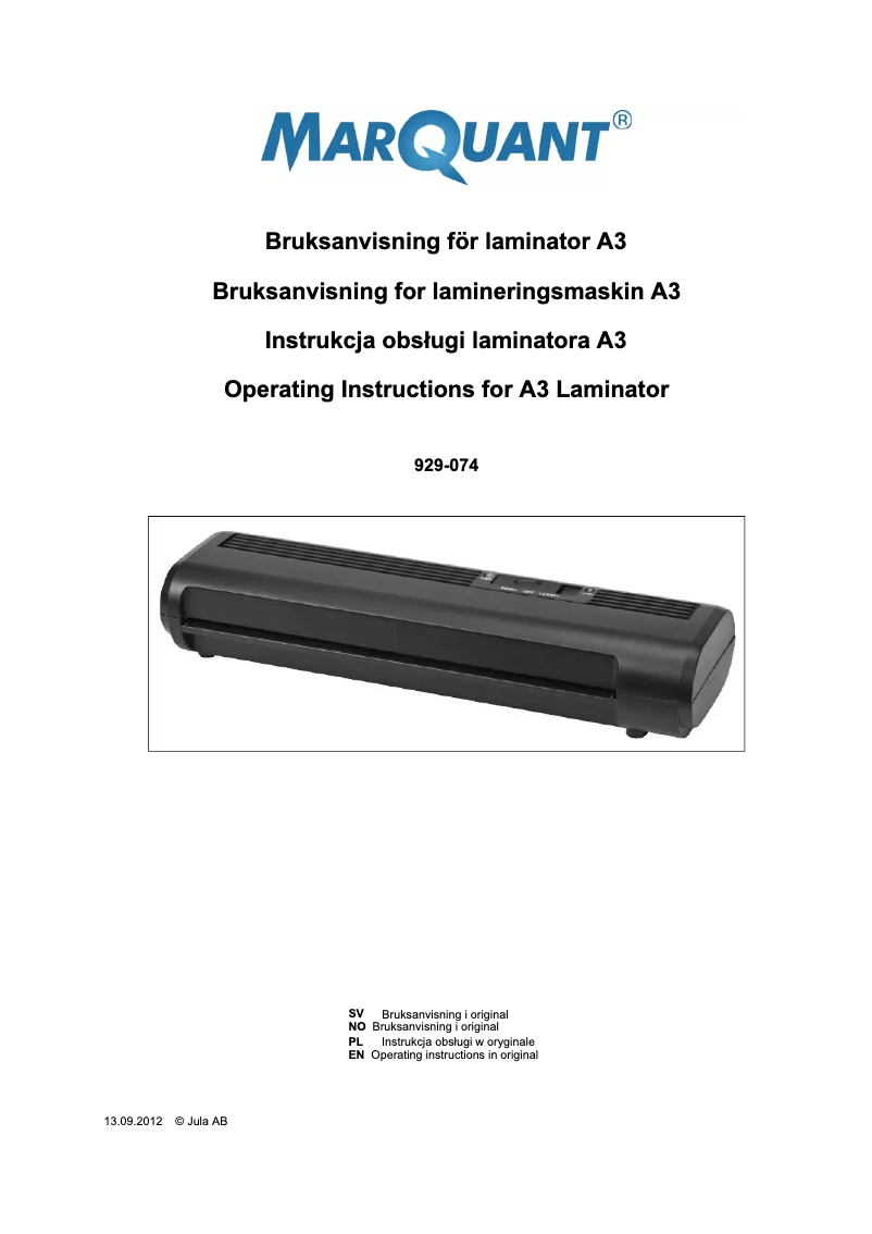 Page n°1 - Manuel utilisateur Marquant 929-074