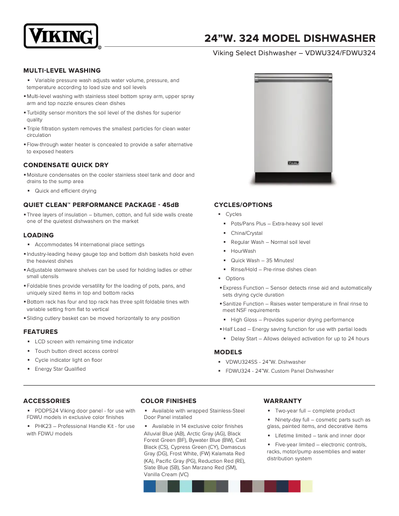 Page 1 de la notice Fiche technique Viking FDWU324