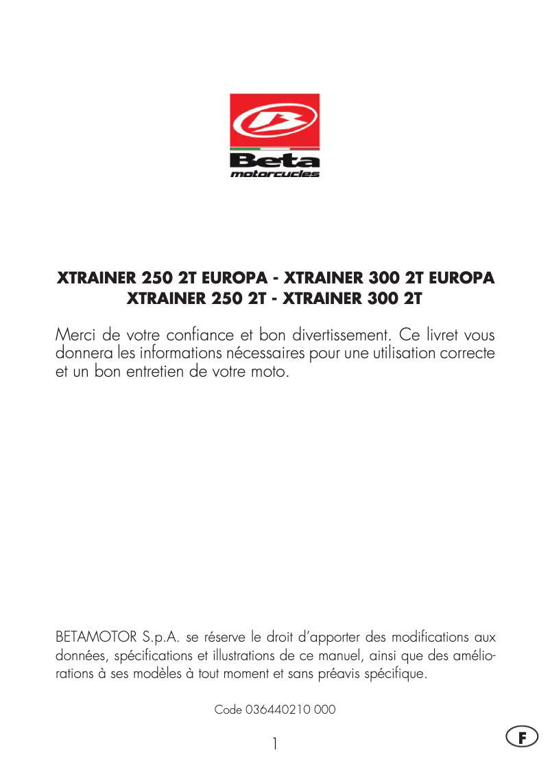 Page 1 de la notice Manuel utilisateur Beta Xtrainer (2018)