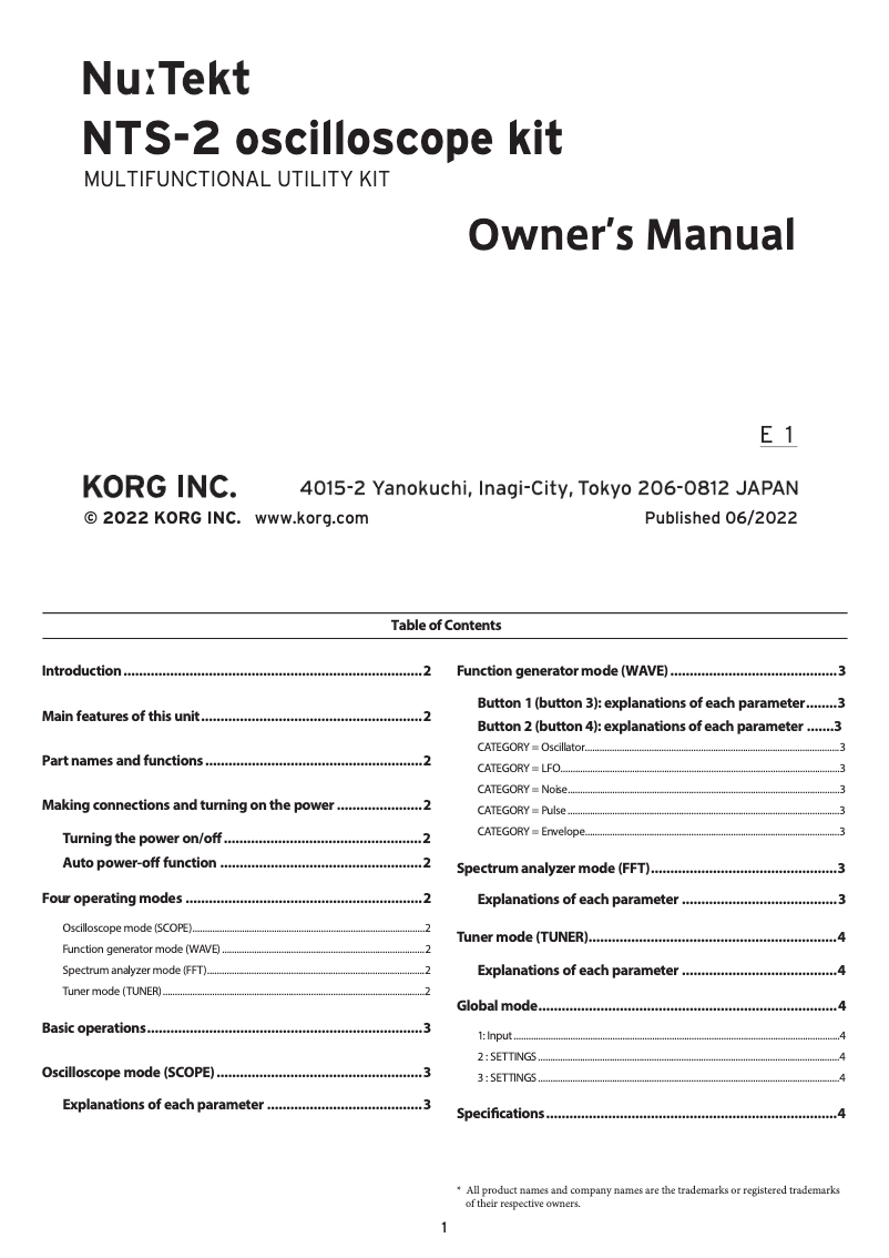 Image de la première page du manuel de l'appareil NTS-2