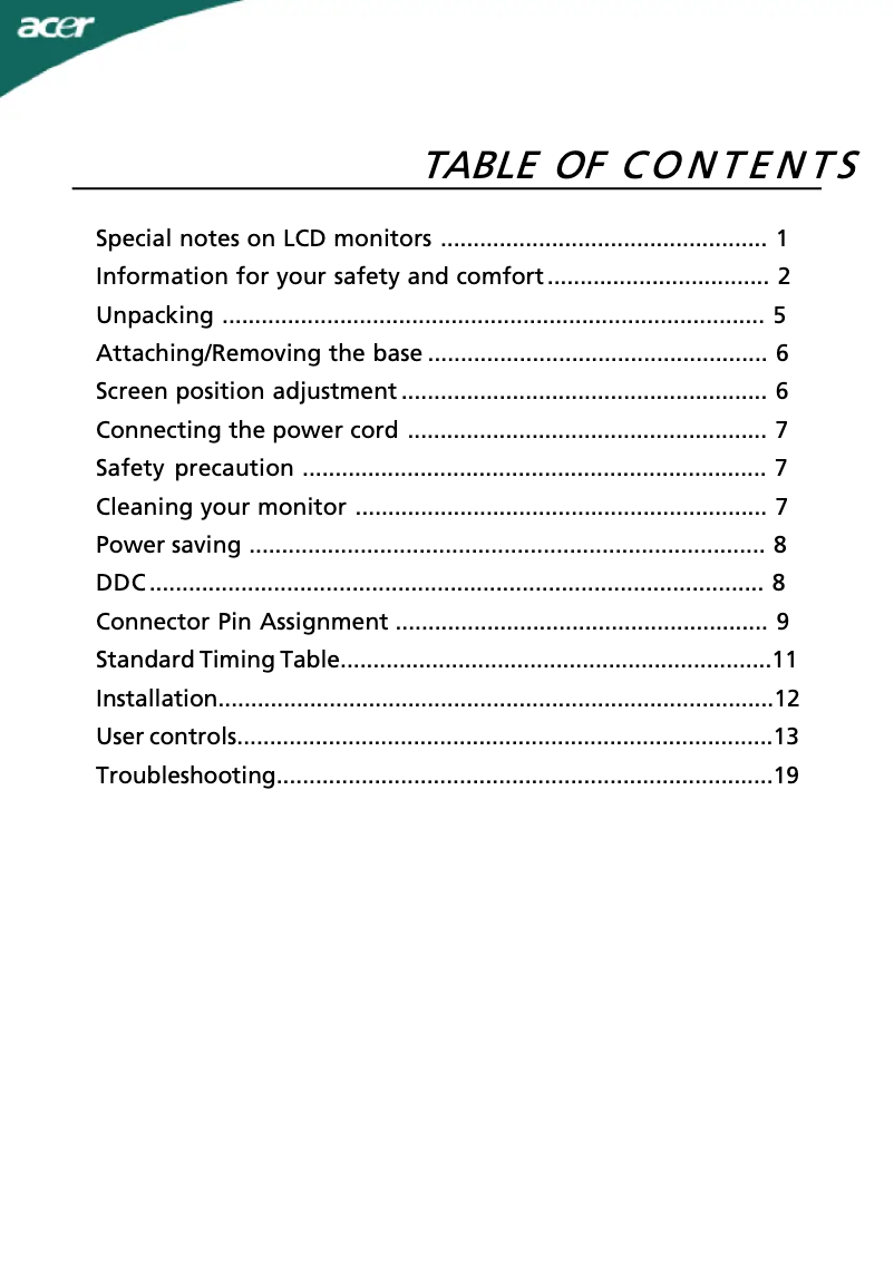Page n°1 - Manuel utilisateur Acer G185H