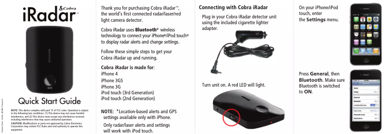 Page 1 de la notice Manuel utilisateur Cobra iRadar 100