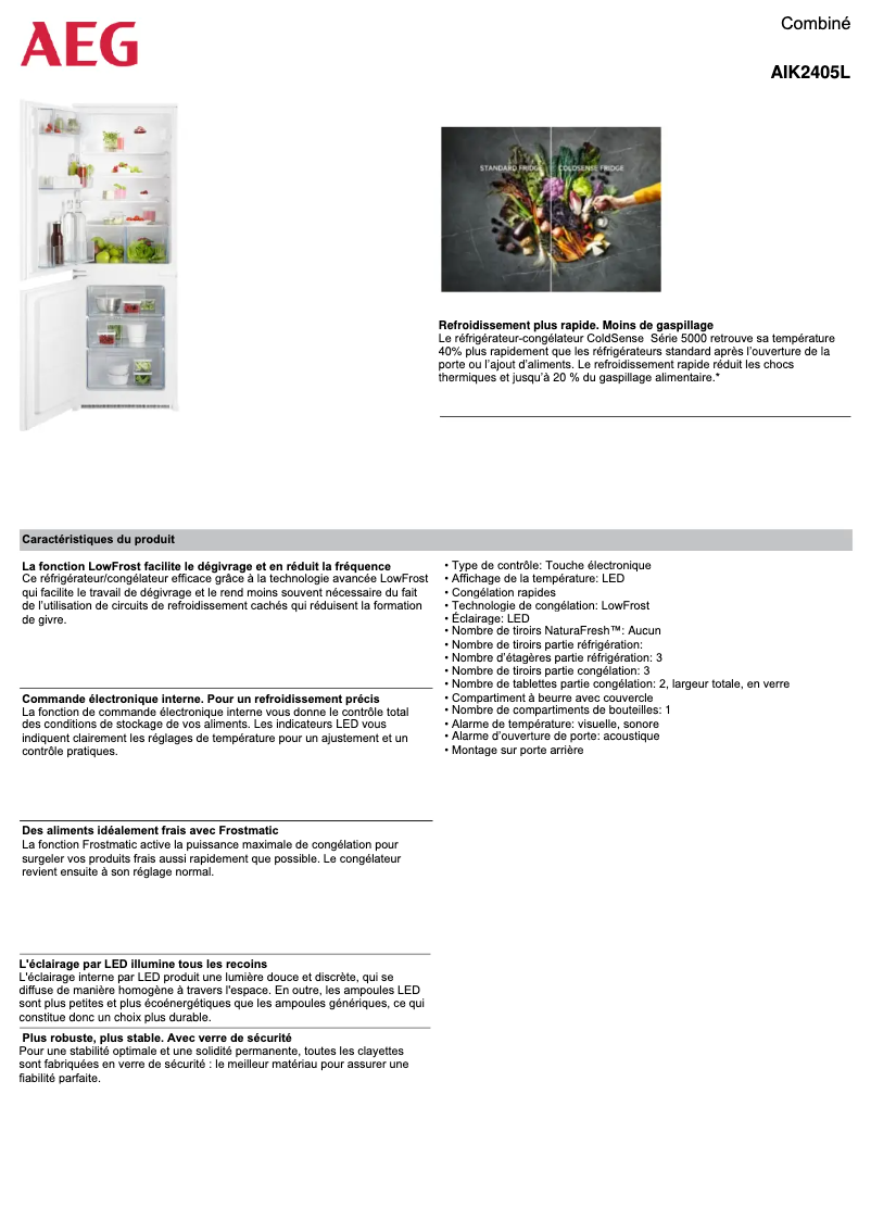Página 1 del manual Ficha técnica AEG AIK2405L