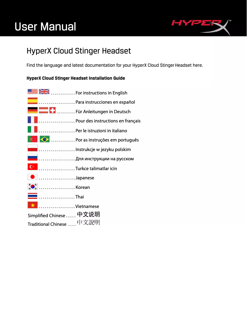 Page n°1 - Manuel utilisateur Kingston HyperX Cloud Stinger