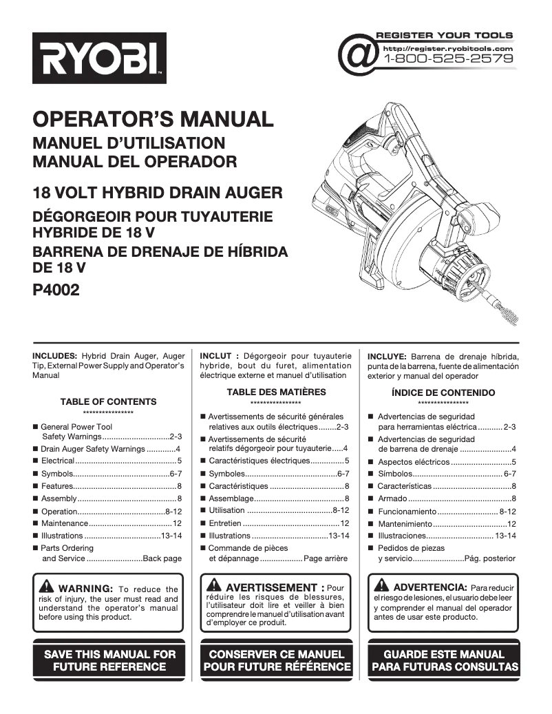 Page n°1 - Manuel utilisateur RYOBI P4002