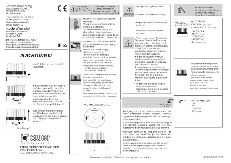 Page n°1 - Manuel utilisateur Auer Signal DLG 827502405