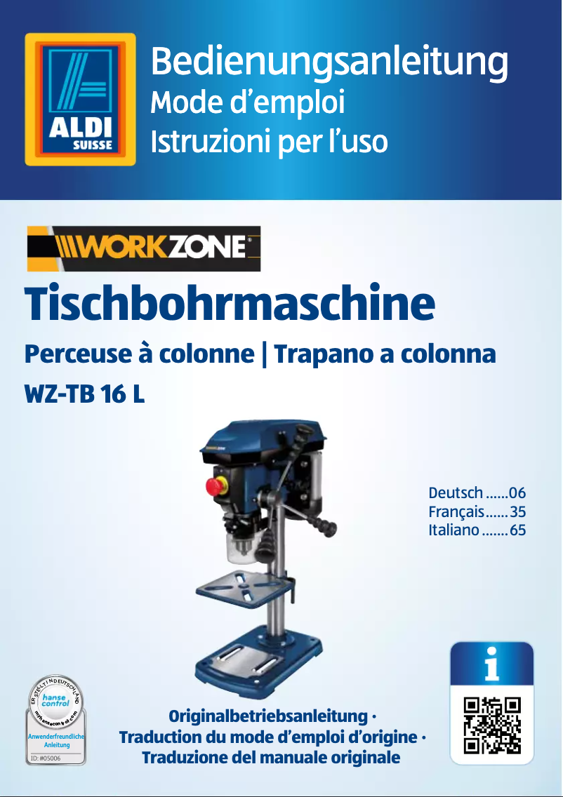 Página 1 del manual Manual de usuario Workzone WZ-TB 16 L