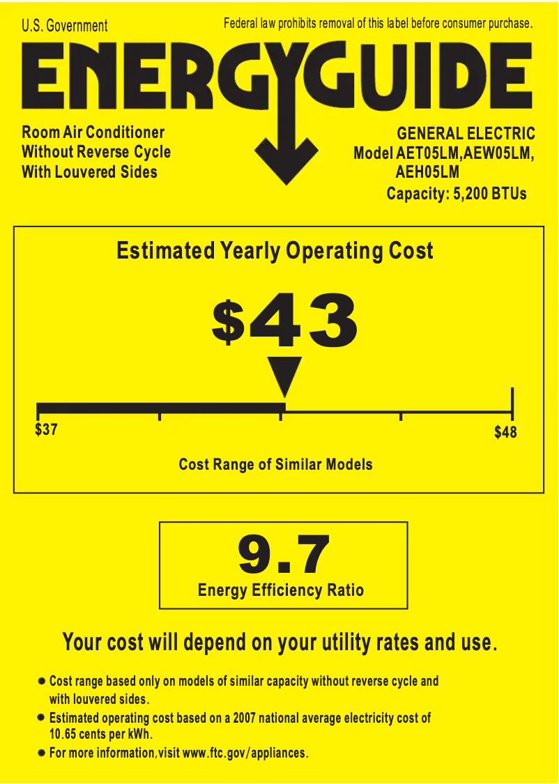 Página 1 del manual Etiqueta energética GE AET05LM