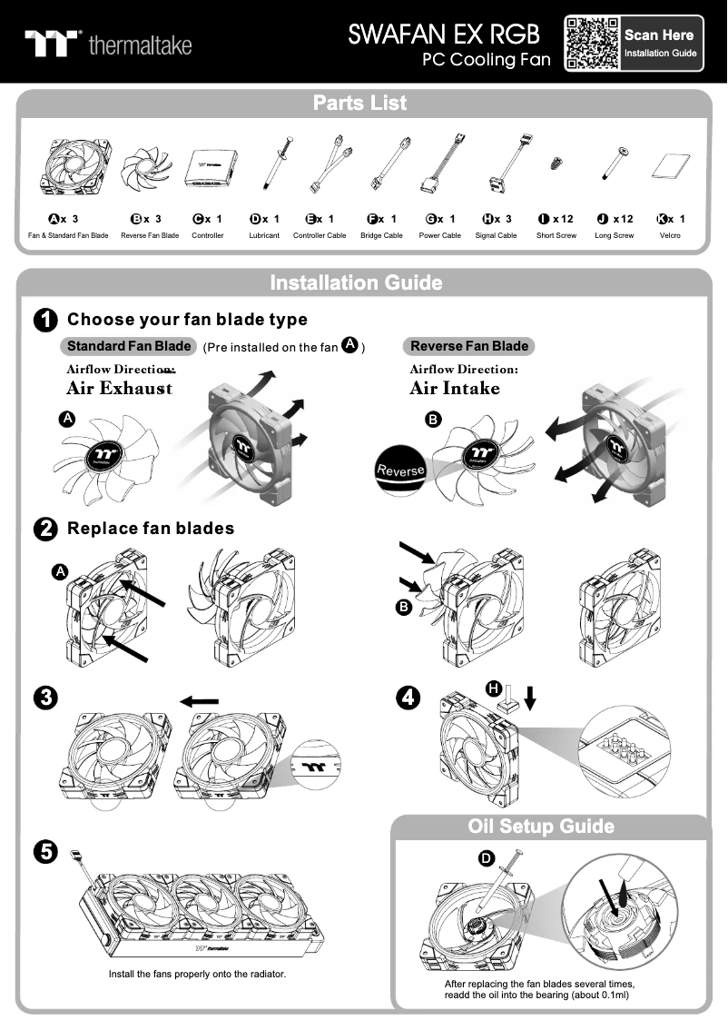 Page 1 de la notice Guide de démarrage rapide Thermaltake SWAFAN EX12