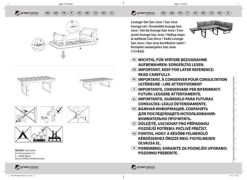 Page 1 de la notice Manuel utilisateur Greemotion San Jose