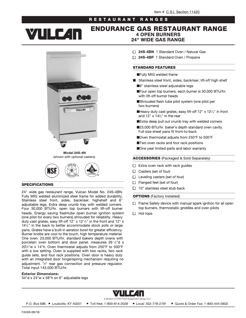 Page 1 de la notice Fiche technique Vulcan 24S-4B