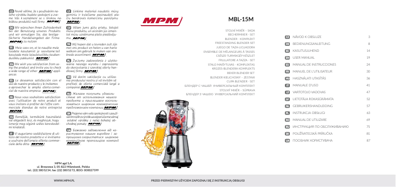 Page n°1 - Manuel utilisateur MPM MBL-15M