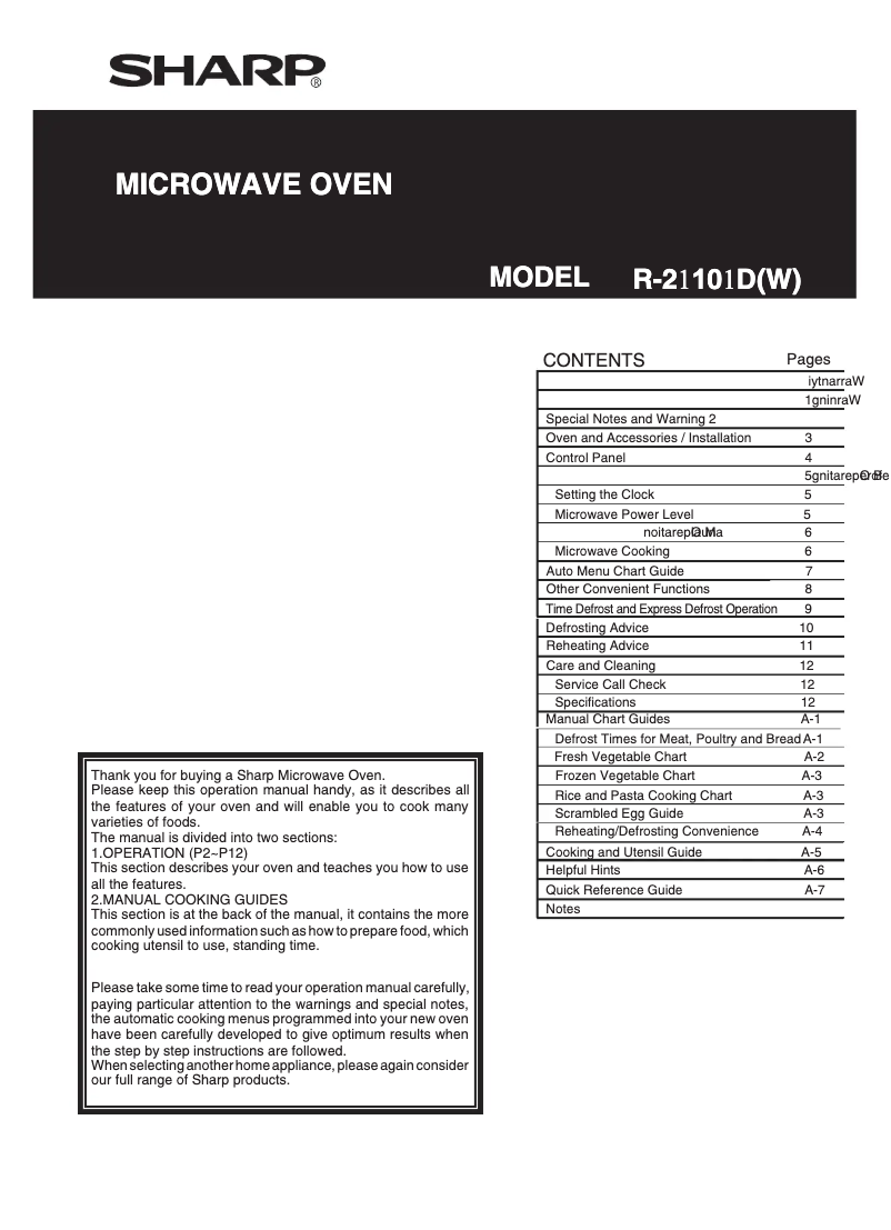 Page 1 de la notice Manuel utilisateur Sharp R-211DW