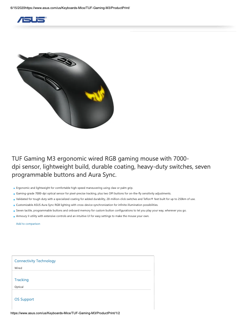 Page 1 de la notice Fiche technique Asus TUF Gaming M3