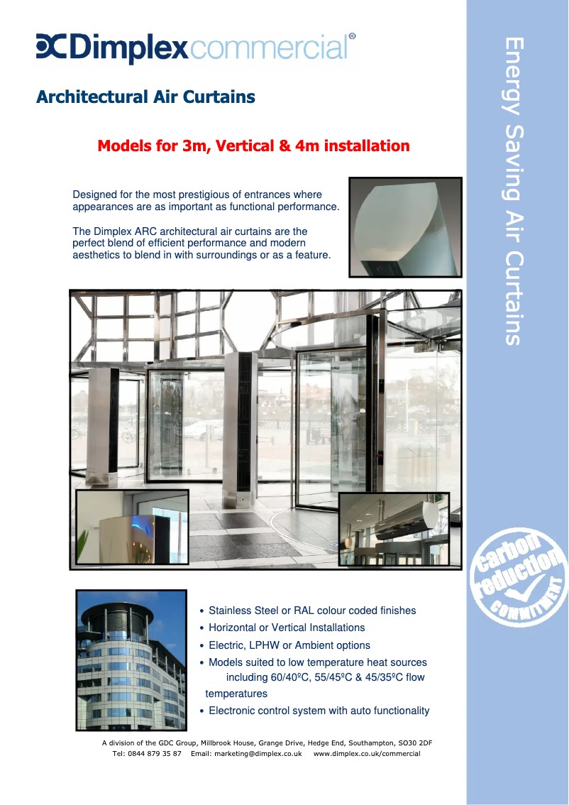 Page 1 de la notice Fiche technique Dimplex ARC20W