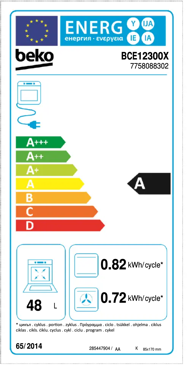 Page n°1 - Label énergétique Beko BCE12300X
