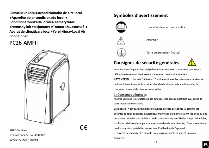 Page n°1 - Manuel utilisateur Equation PC26-AMFII