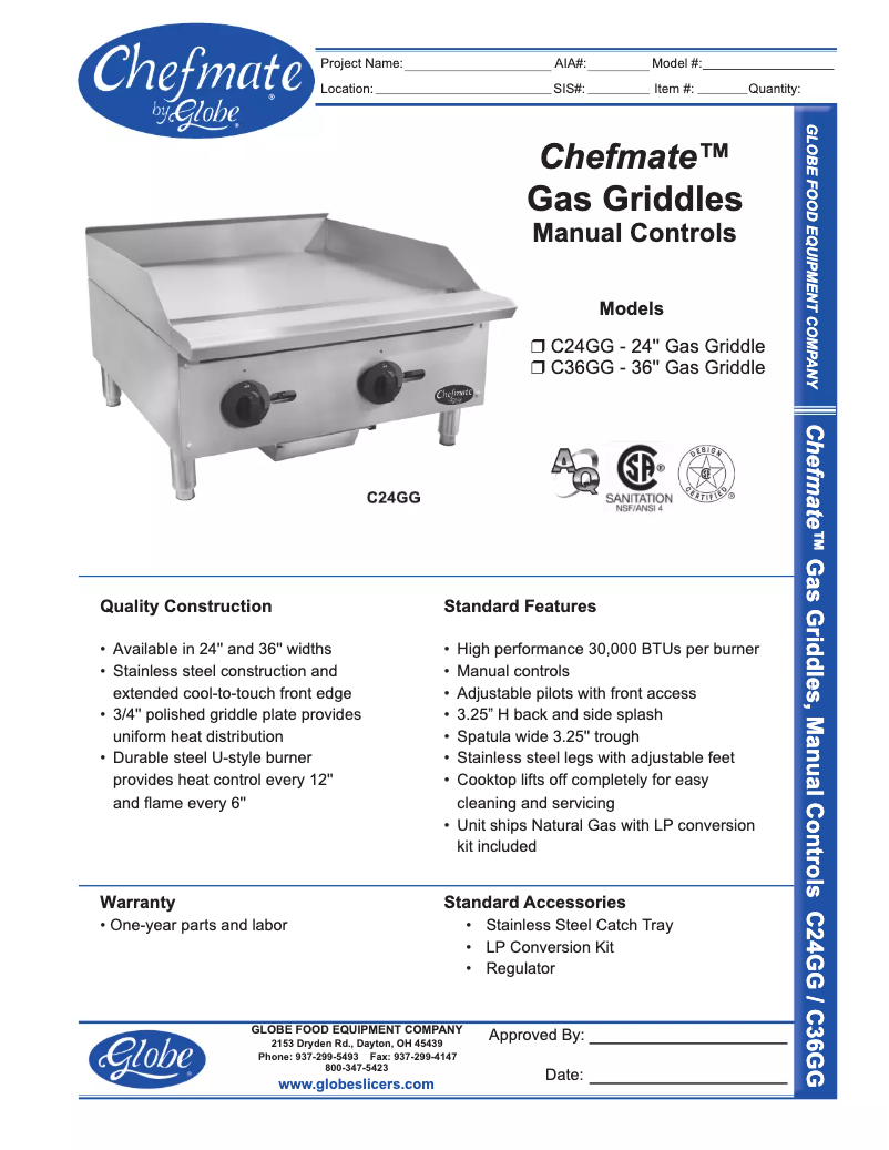 Page n°1 - Manuel d'utilisation et d'entretien Globe C24GG