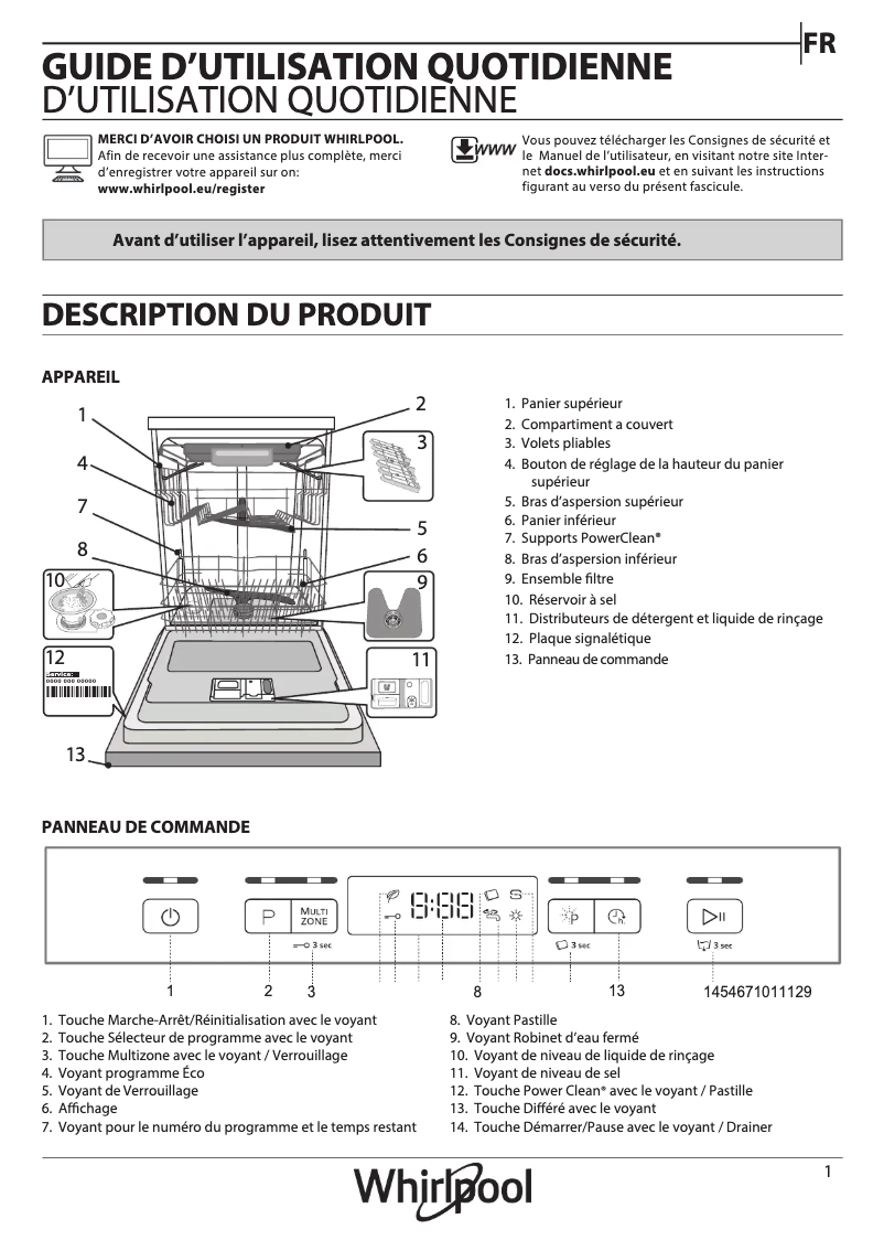 Page 1 de la notice Manuel utilisateur Whirlpool WFC 3C26 PF X