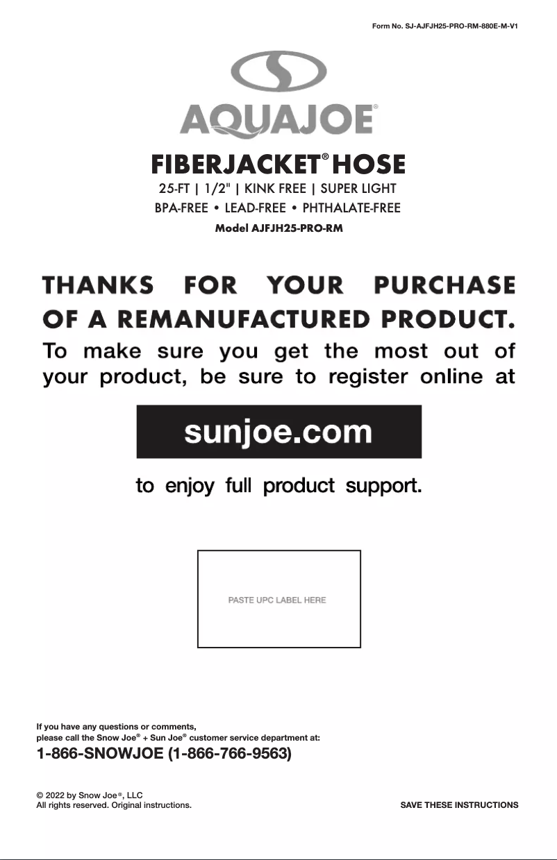 Page 1 of the manual User Manual Aqua Joe AJFJH25-PRO-RM