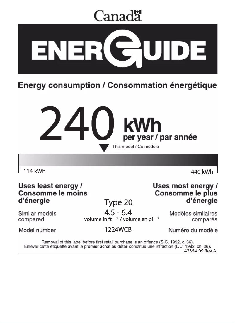 Page 1 de la notice Label énergétique U-Line U-1224WCS-00B