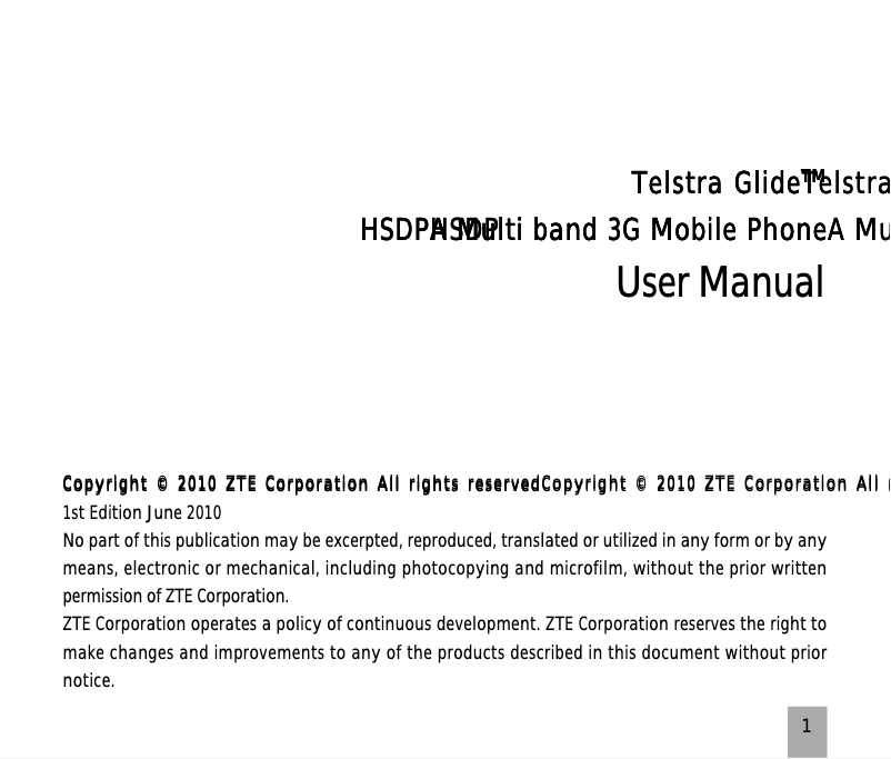 Page n°1 - Manuel utilisateur ZTE Telstra Glide T-870