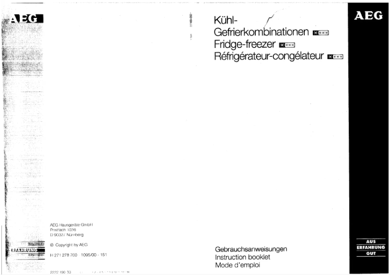 Page n°1 - Manuel utilisateur AEG SANTO2492KG