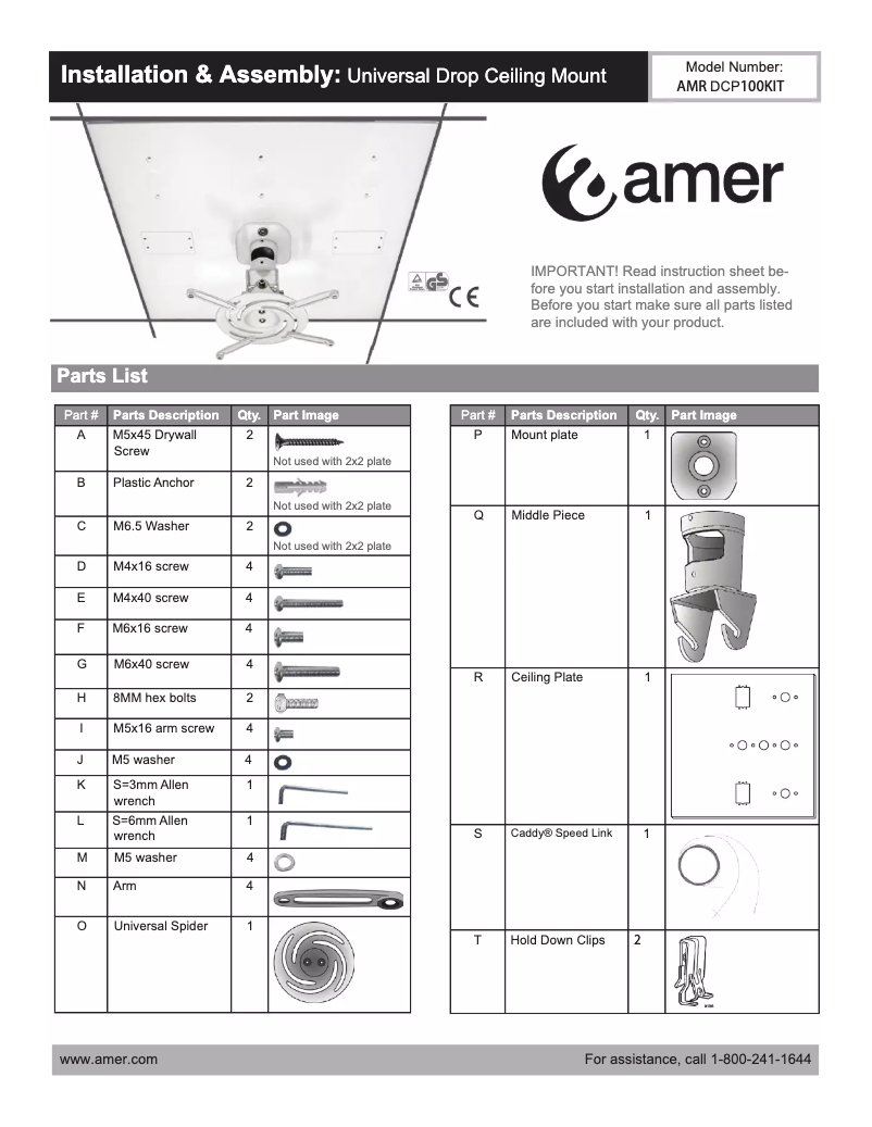 Page n°1 - Manuel utilisateur Amer AMRDCP100KIT