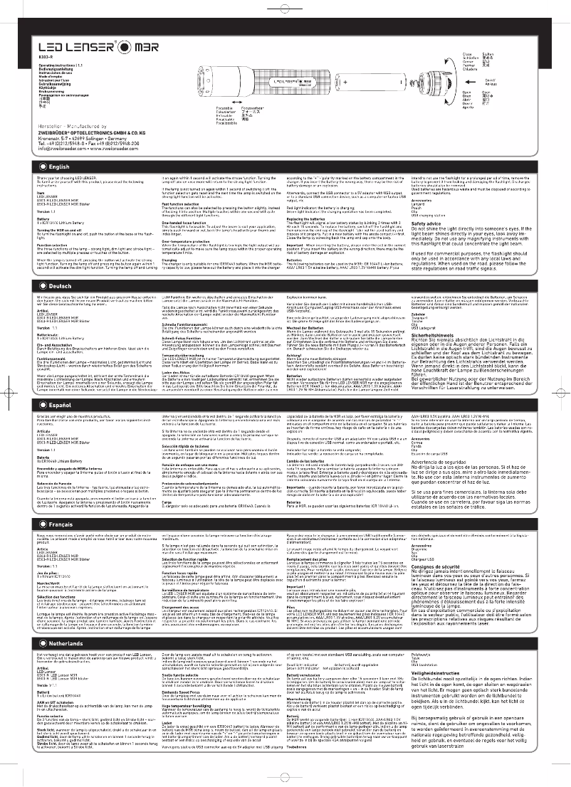 Page 1 de la notice Manuel utilisateur Ledlenser M3R